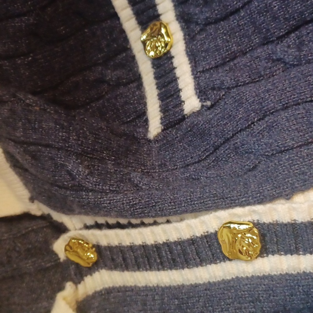 MICAS Navy Blue Soft Stretch Cable Knit Cardigan & Mini Skirt Set XL - Picture 3 of 6